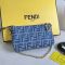 Fendi Baguette Pouch with Chain In FF Motif Denim Blue