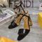 Fendi Delfina Sandals Women Stone Grain Leather Black