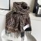 Fendi Scarf In In FENDI ROMA and FF Motif Wool and Cashmere with Fringes Brown