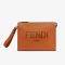 Fendi Flat Pouch In FENDI ROMA Motif Calfskin Brown