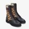 Fendi Rockoko Combat Boots Women Leather with Camo Stretch Fabric Beige