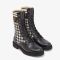 Fendi Rockoko Combat Boots Women Leather with Vichy Stretch Fabric Beige