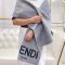 Fendi Scarf In FENDI ROMA and FF Motif Cashmere and Wool with Fringes Grey