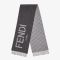 Fendi Scarf In FENDI ROMA and Checked Motif Wool and Cashmere with Fringes Grey