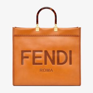 Fendi Large Sunshine Shopper Bag In FENDI ROMA Motif Calfskin Brown