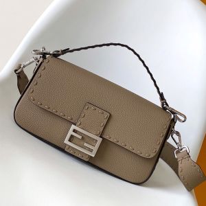 Fendi Medium Baguette Selleria Bag In Cuoio Romano Leather Khaki