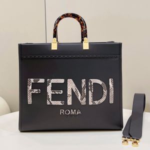 Fendi Medium Sunshine Shopper Bag In Python FENDI ROMA Lettering Calfskin Black
