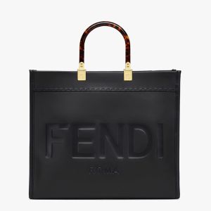 Fendi Medium Sunshine Shopper Bag In Fendi ROMA Embossed Calfskin Black