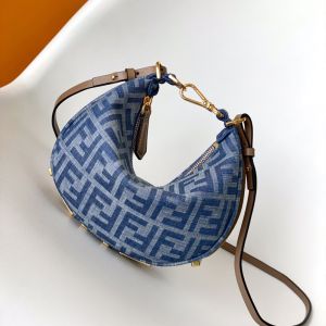 Fendi Mini Fendigraphy Hobo Bag In Denim with FF Jacquard Blue