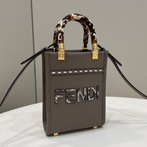 Fendi Mini Sunshine Shopper Bag In Python FENDI ROMA Lettering Calfskin Grey