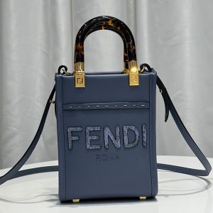 Fendi Mini Sunshine Shopper Bag In Python FENDI ROMA Lettering Calfskin Navy Blue
