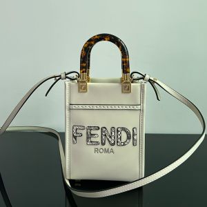 Fendi Mini Sunshine Shopper Bag In Python FENDI ROMA Lettering Calfskin White