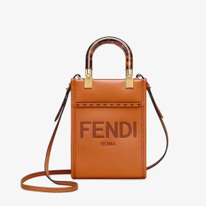 Fendi Mini Sunshine Shopper Bag ROMA Logo Calf Leather Brown