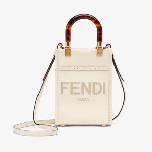 Fendi Mini Sunshine Shopper Bag ROMA Logo Calf Leather White