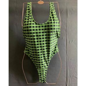Fendi Reversible Swimsuit Women Checkered FF Motif Lycra Green/Brown