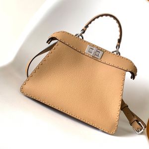 Fendi Small Peekaboo ISeeU Selleria Bag In Cuoio Romano Leather with Topstitches Camel