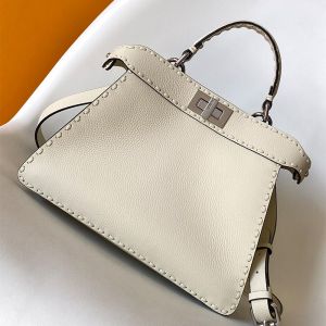 Fendi Small Peekaboo ISeeU Selleria Bag In Cuoio Romano Leather with Topstitches White