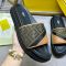 Fendi Diagonal Slides Men FF Jacquard Fabric and Leather Brown