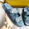 Fendi Feel Slides Unisex FF Jacquard Denim Blue