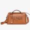 Fendi Medium By The Way Boston Bag In FENDI ROMA Motif Calfskin Brown